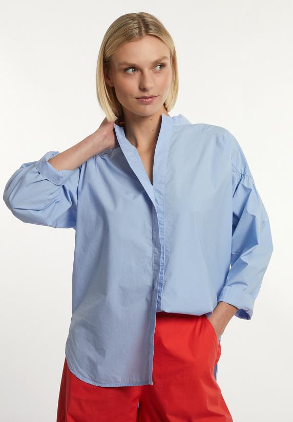river woods Katoenen effen oversized V-hals blouse blauw