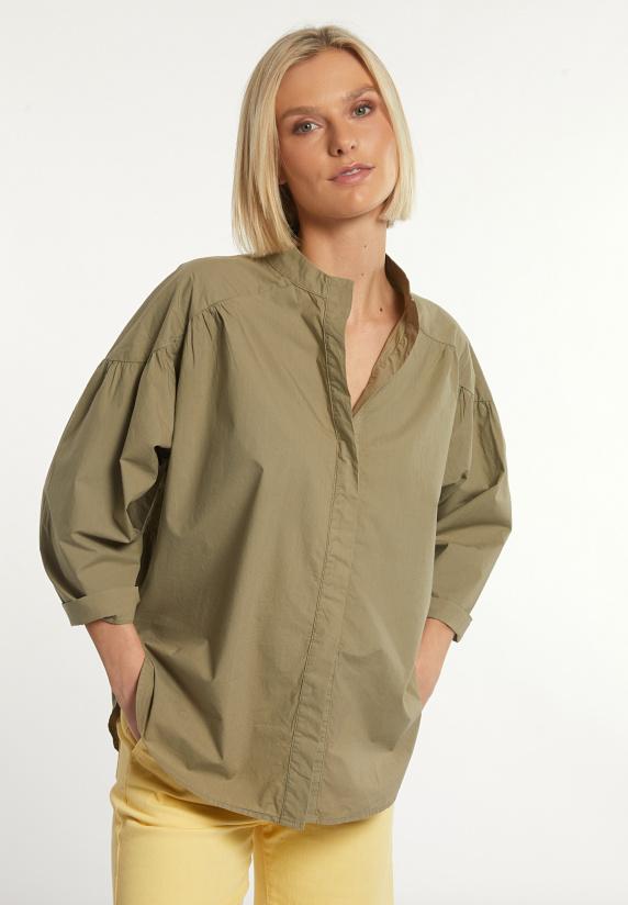 River Woods Katoenen Effen Oversized V-hals Blouse Groen