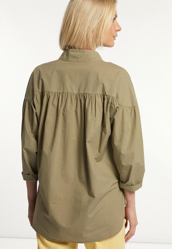 River Woods Katoenen Effen Oversized V-hals Blouse Groen