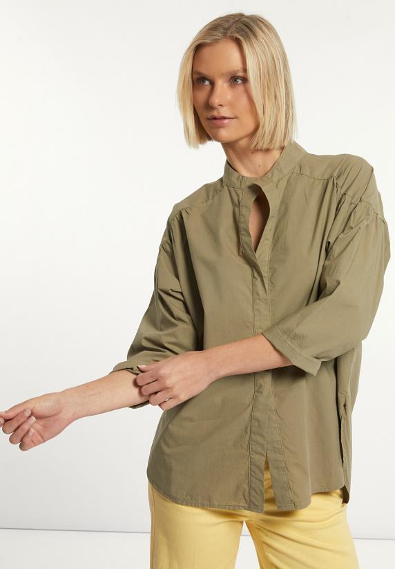 river woods Katoenen effen oversized V-hals blouse groen
