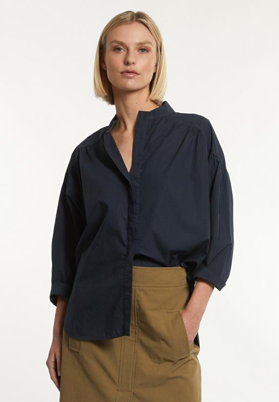 river woods Katoenen effen oversized V-hals blouse navy