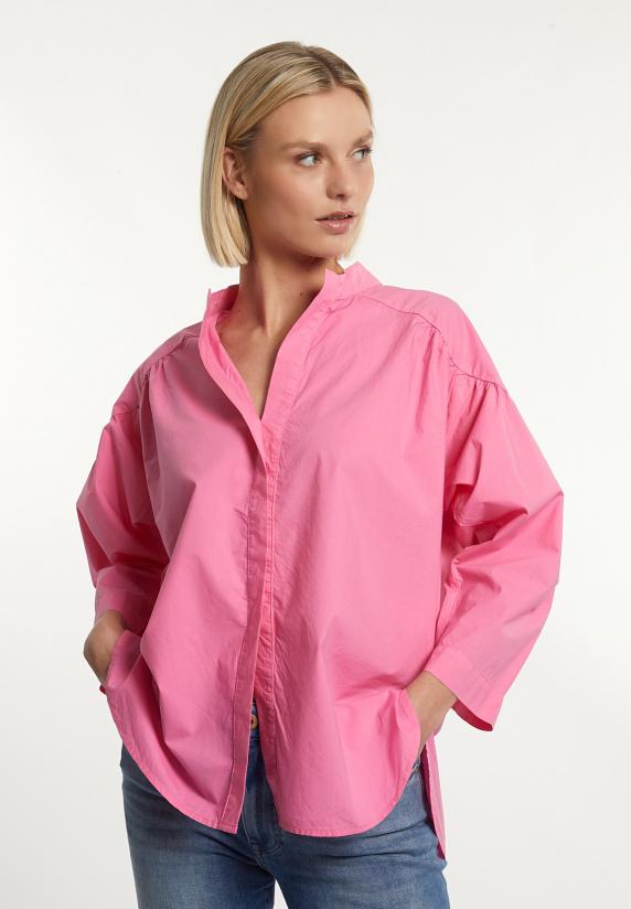 river woods Katoenen effen oversized V-hals blouse roze