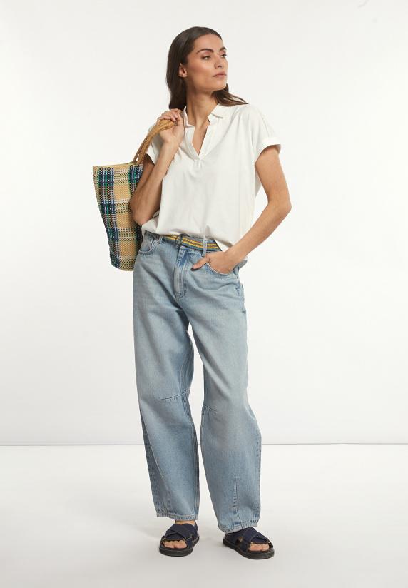 River Woods Katoenen Effen Polo T-shirt Korte Mouwen écru