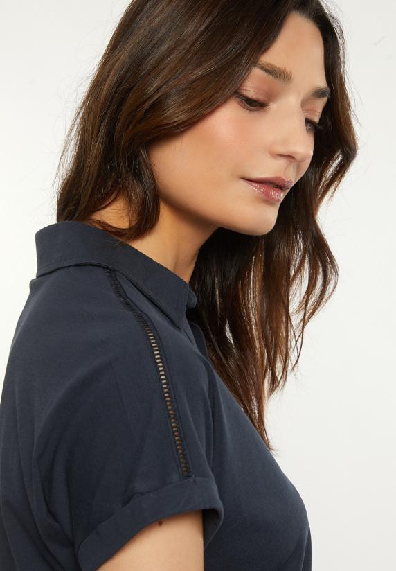 River Woods Katoenen Effen Polo T-shirt Korte Mouwen Navy