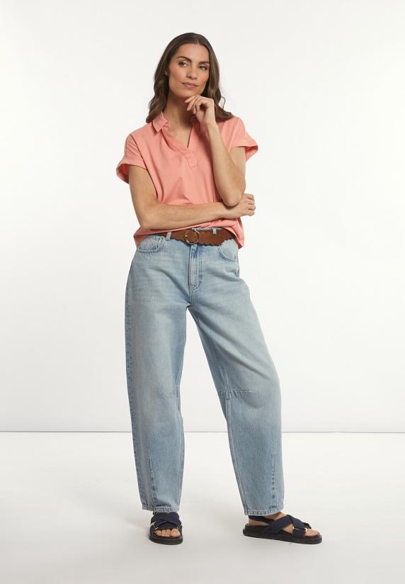 River Woods Katoenen Effen Polo T-shirt Korte Mouwen Oranje