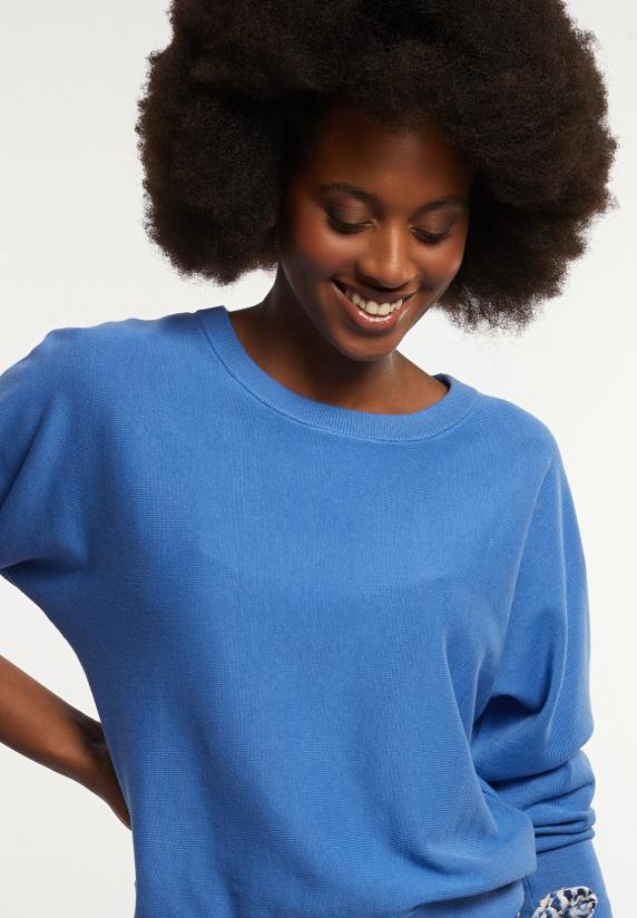 River Woods Katoenen Effen Trui Ronde Hals Lange Mouwen Blauw