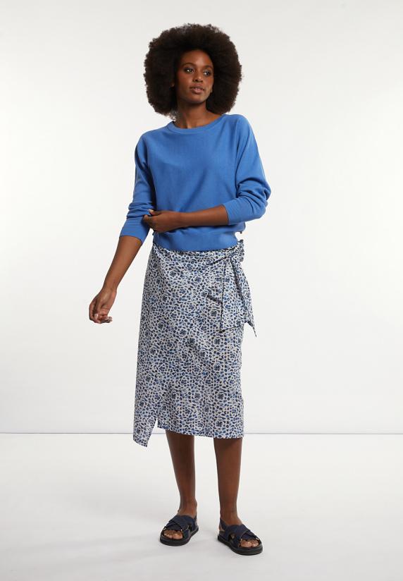 River Woods Katoenen Effen Trui Ronde Hals Lange Mouwen Blauw