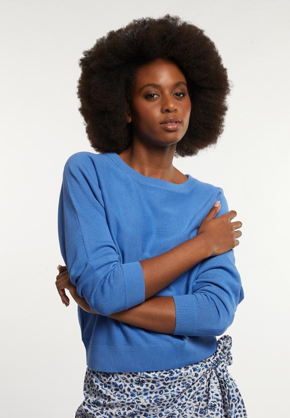 river woods Katoenen effen trui ronde hals lange mouwen blauw