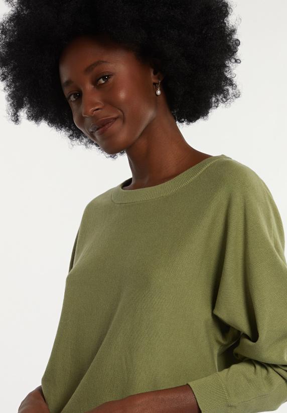 River Woods Katoenen Effen Trui Ronde Hals Lange Mouwen Olijfgroen
