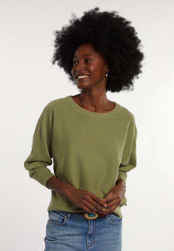 river woods Katoenen effen trui ronde hals lange mouwen olijfgroen