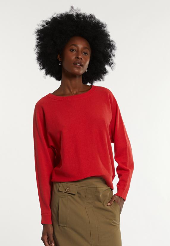 river woods Katoenen effen trui ronde hals lange mouwen rood