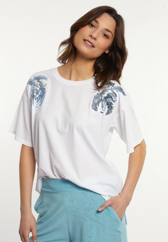 river woods Katoenen fantasie T-shirt ronde hals korte mouwen écru