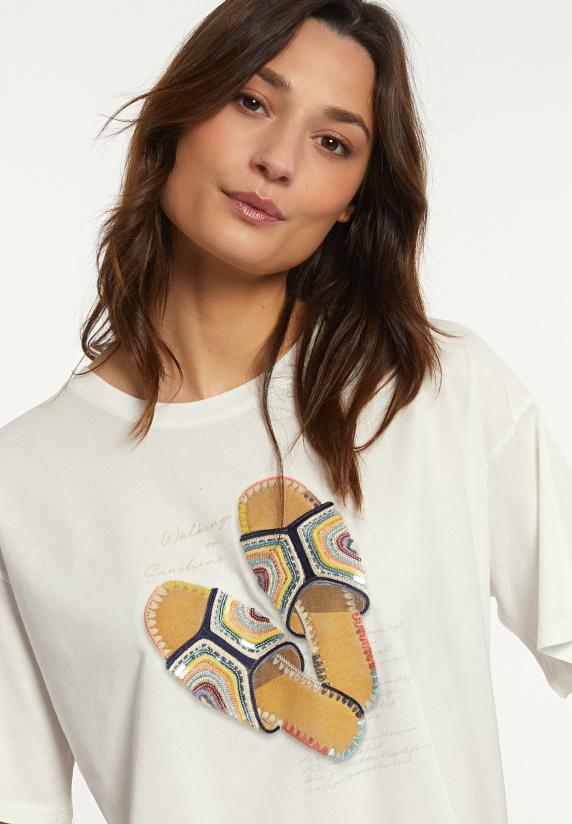 River Woods Katoenen Fantasie T-shirt Ronde Hals Korte Mouwen écru