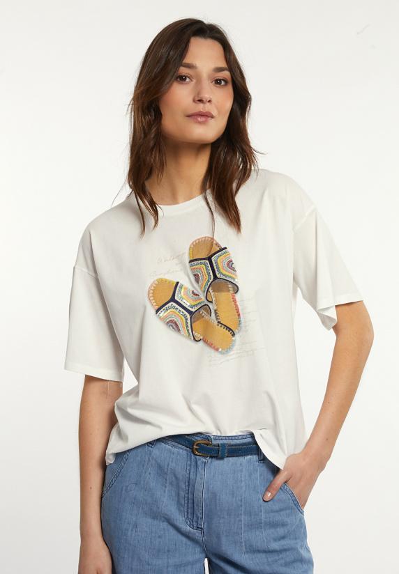 river woods Katoenen fantasie T-shirt ronde hals korte mouwen écru