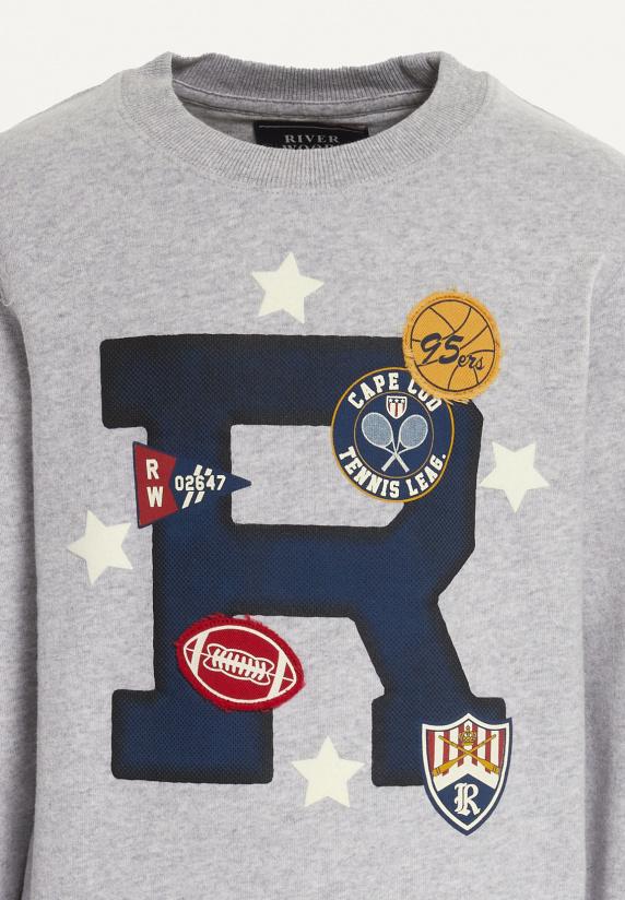 River Woods Katoenen Fantasietrui Ronde Hals Pearl Grey Mix