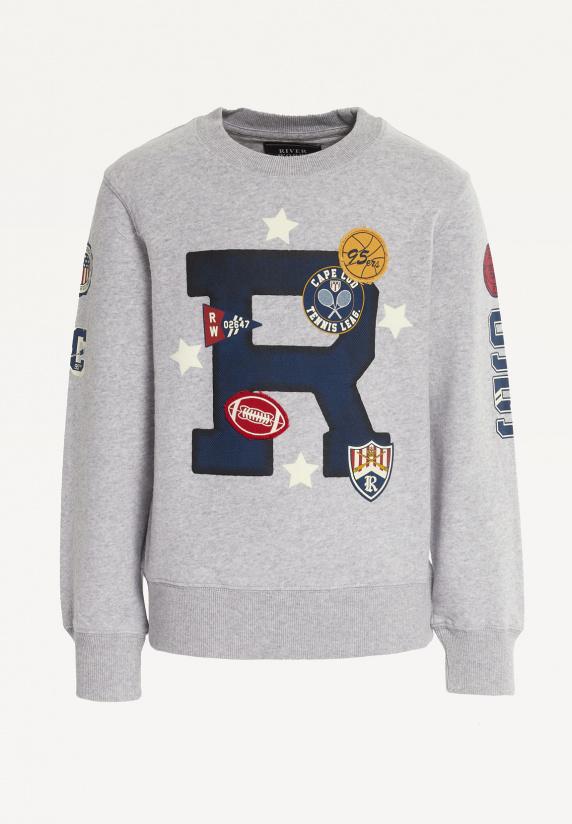 river woods Katoenen fantasietrui ronde hals pearl grey mix