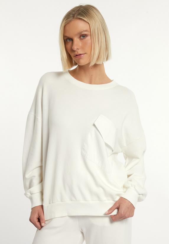 river woods Katoenen fleecetrui ronde hals borstzak écru