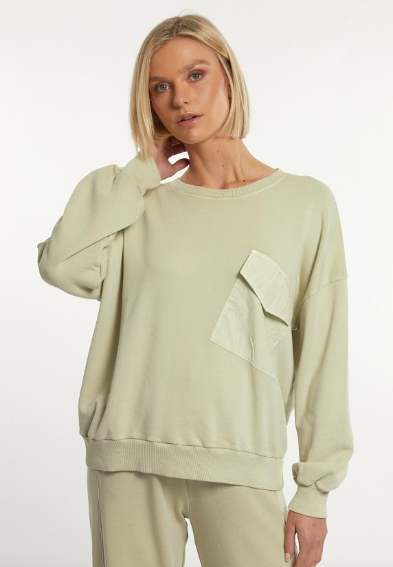 river woods Katoenen fleecetrui ronde hals borstzak groen