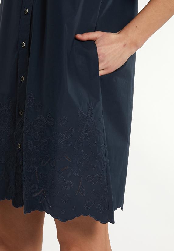 River Woods Katoenen Geborduurde Jurk Elleboogmouwen Navy