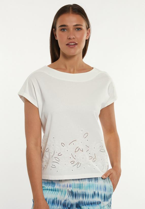 river woods Katoenen geborduurde T-shirt boothals écru