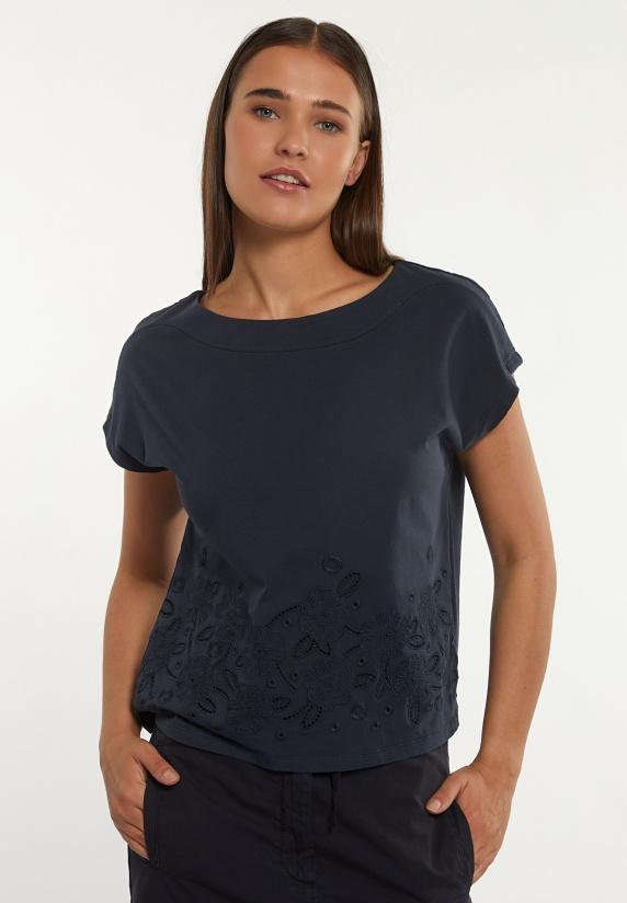 river woods Katoenen geborduurde T-shirt boothals navy