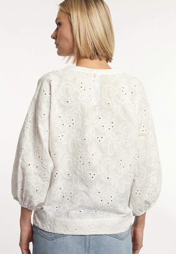 River Woods Katoenen Geborduurde V-hals Blouse écru