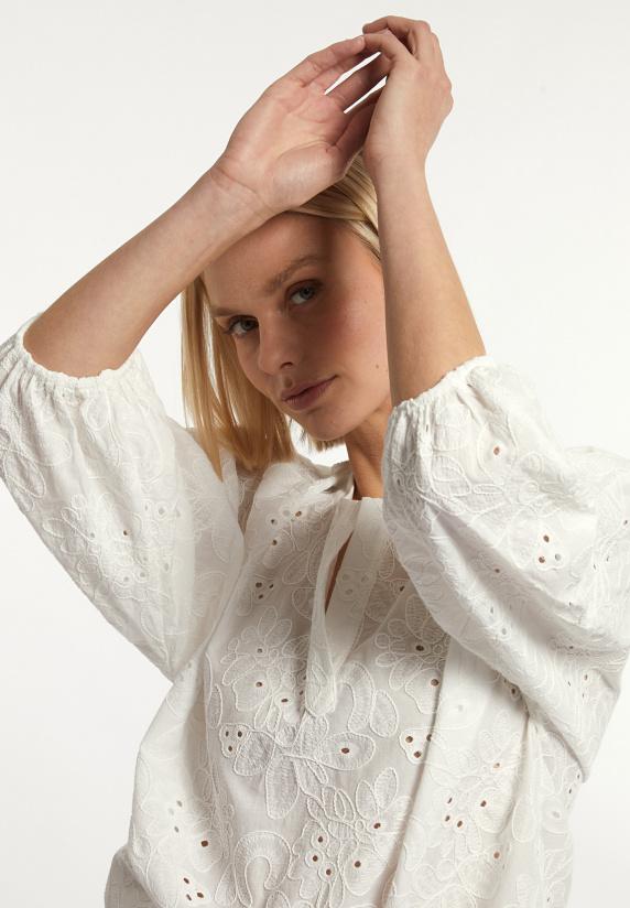 River Woods Katoenen Geborduurde V-hals Blouse écru