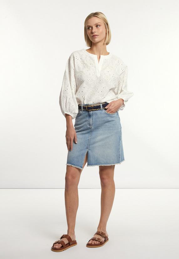 River Woods Katoenen Geborduurde V-hals Blouse écru