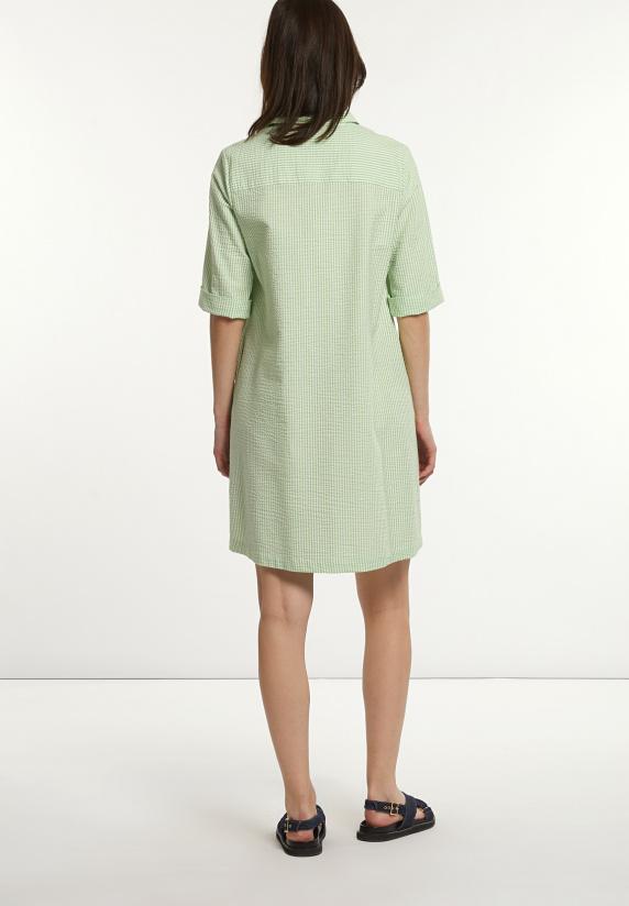 River Woods Katoenen Geruite Jurk 3/4 Mouwen Opgestikte Borstzak Groen/wit