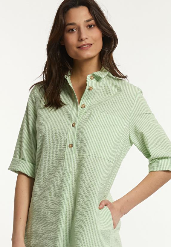 River Woods Katoenen Geruite Jurk 3/4 Mouwen Opgestikte Borstzak Groen/wit