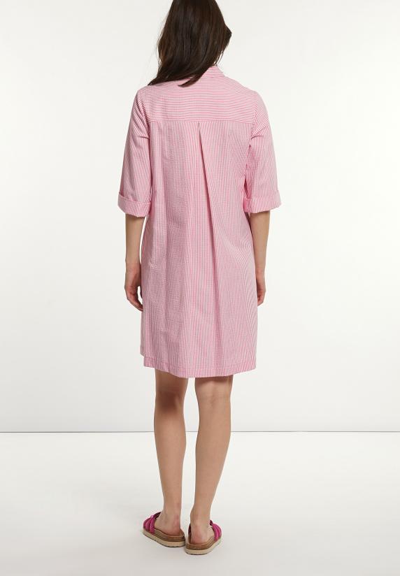 River Woods Katoenen Geruite Jurk 3/4 Mouwen Opgestikte Borstzak Pink/white