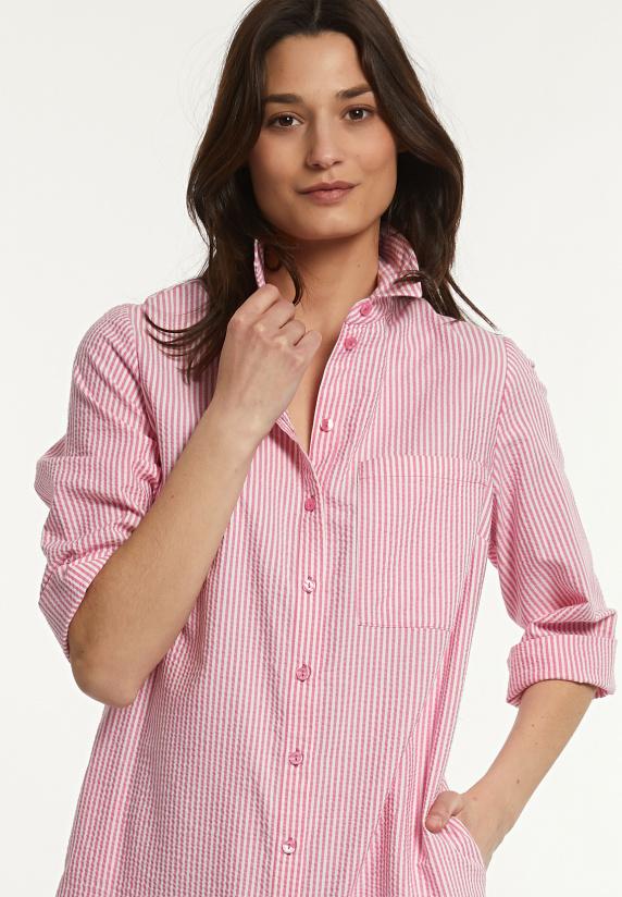 River Woods Katoenen Geruite Jurk 3/4 Mouwen Opgestikte Borstzak Pink/white