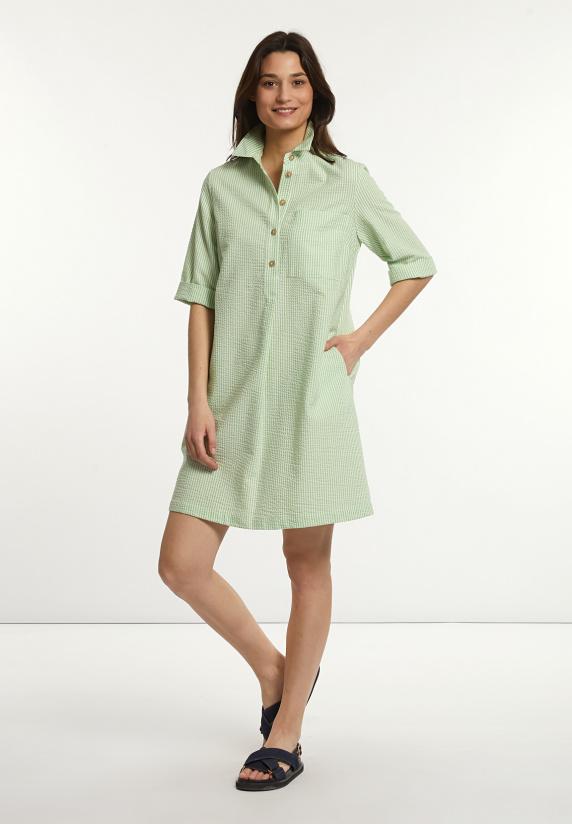 river woods Katoenen geruite jurk 3/4 mouwen opgestikte borstzak groen/wit