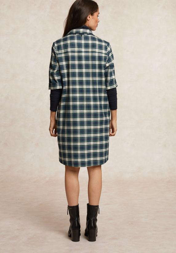 River Woods Katoenen Geruite Jurk 3/4 Mouwen Opgestikte Zak Kaki/wit