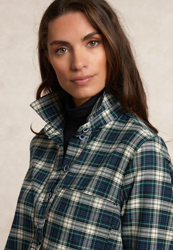 River Woods Katoenen Geruite Jurk 3/4 Mouwen Opgestikte Zak Kaki/wit