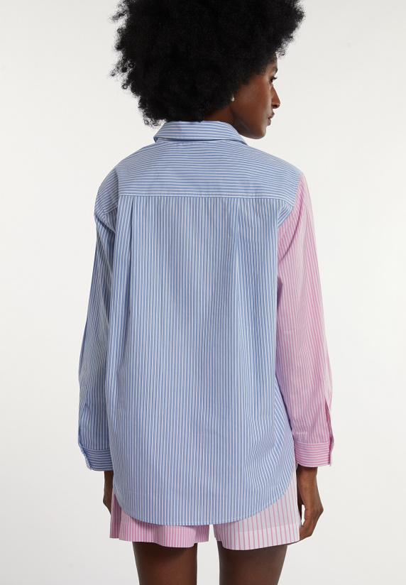 River Woods Katoenen Gestreepte Blouse Borstzak Blauw/roze