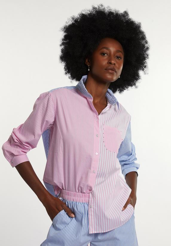 river woods Katoenen gestreepte blouse borstzak blauw/roze