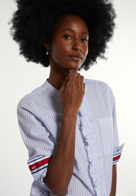 River Woods Katoenen Gestreepte Blouse Met Ruches Blauw/wit