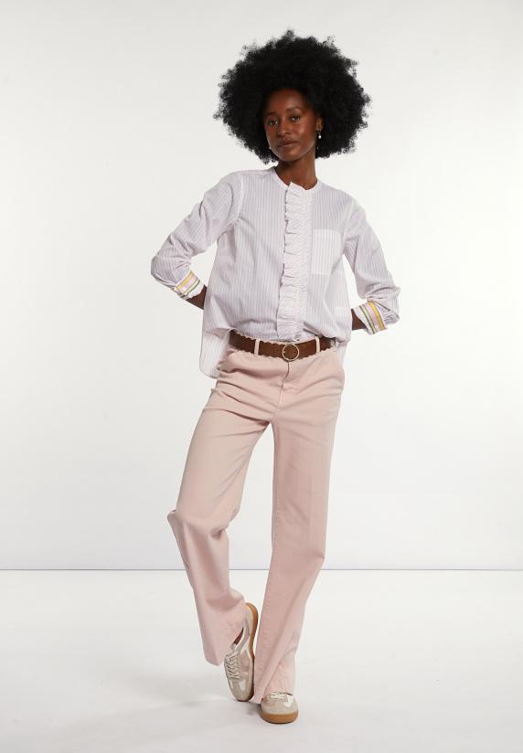 River Woods Katoenen Gestreepte Blouse Met Ruches Roze/wit