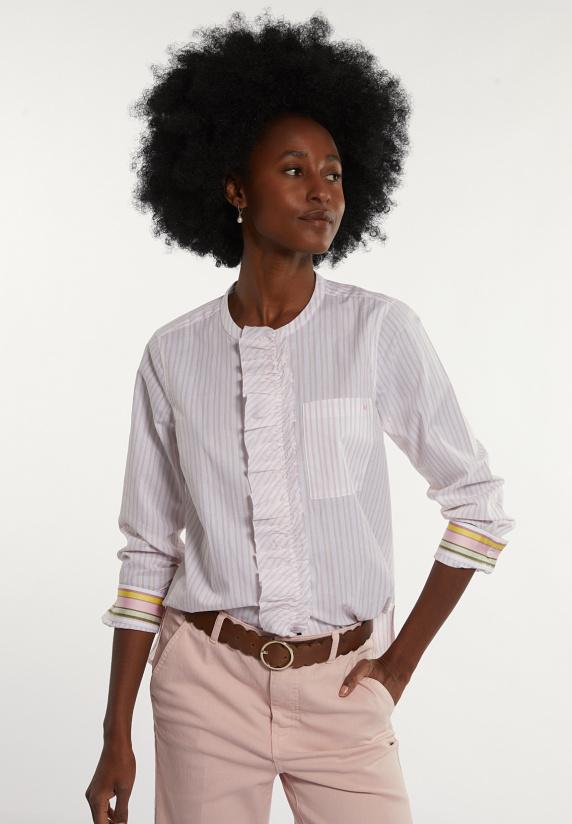 river woods Katoenen gestreepte blouse met ruches roze/wit