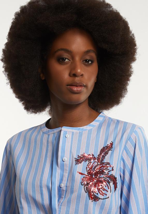 River Woods Katoenen Gestreepte Fantasieblouse Blauw/wit