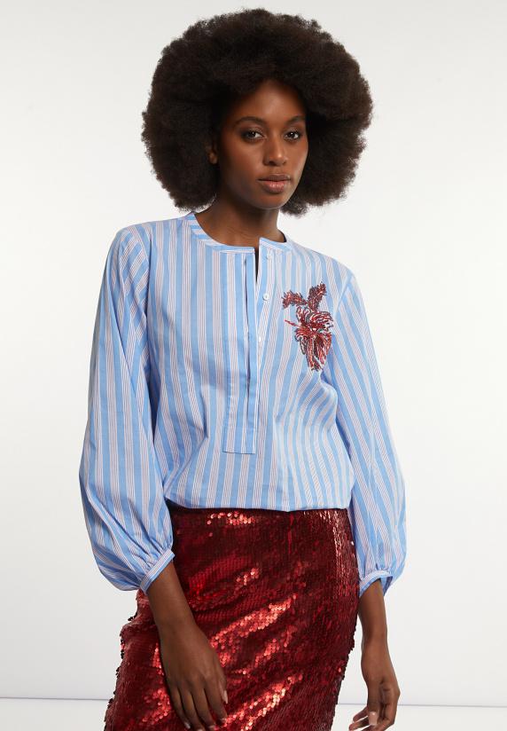 river woods Katoenen gestreepte fantasieblouse blauw/wit