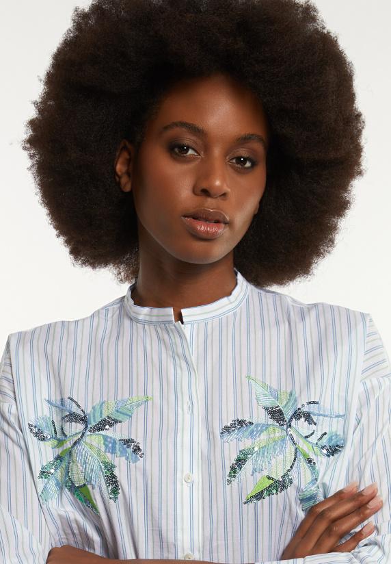 River Woods Katoenen Gestreepte Fantasieblouse Groen/wit