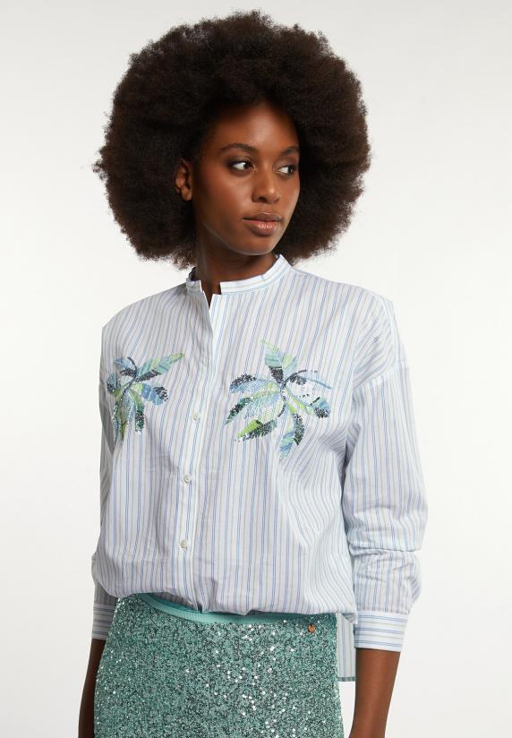 River Woods Katoenen Gestreepte Fantasieblouse Groen/wit