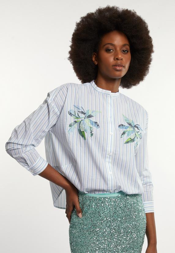 river woods Katoenen gestreepte fantasieblouse groen/wit