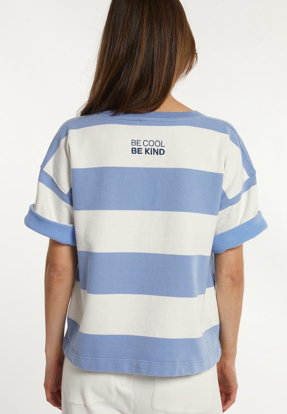 River Woods Katoenen Gestreepte Fleecetrui Ronde Hals 1/2 Mouw Blauw/off White