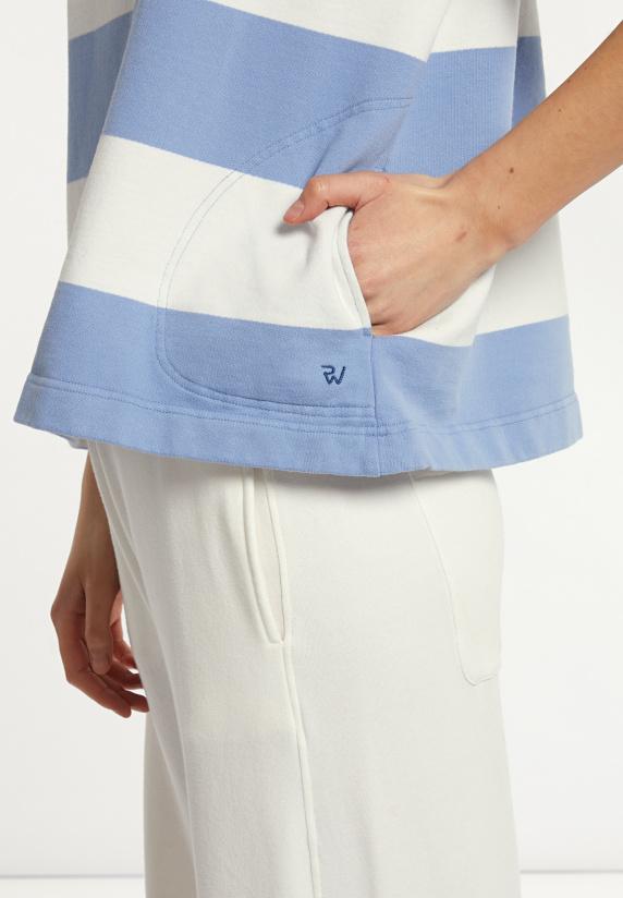 River Woods Katoenen Gestreepte Fleecetrui Ronde Hals 1/2 Mouw Blauw/off White