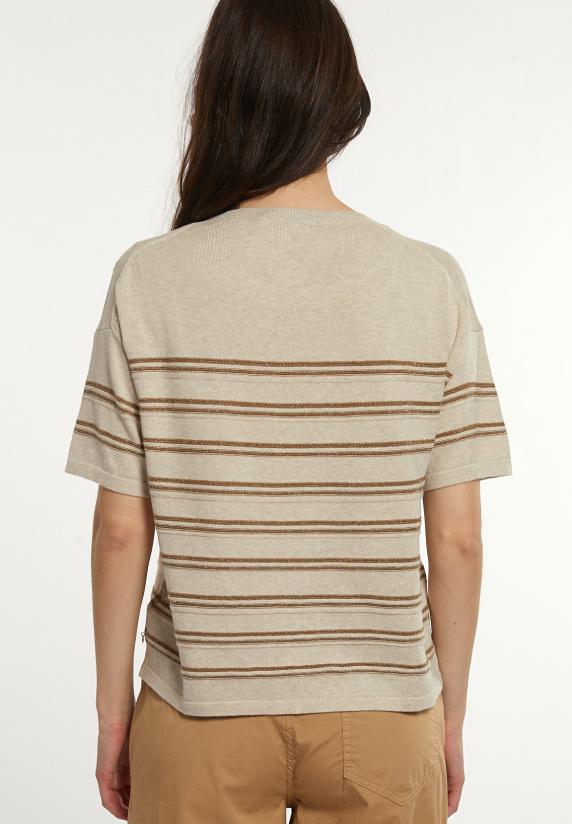 River Woods Katoenen Gestreepte Glittertrui Korte Mouwen Beige