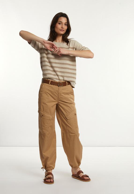 River Woods Katoenen Gestreepte Glittertrui Korte Mouwen Beige