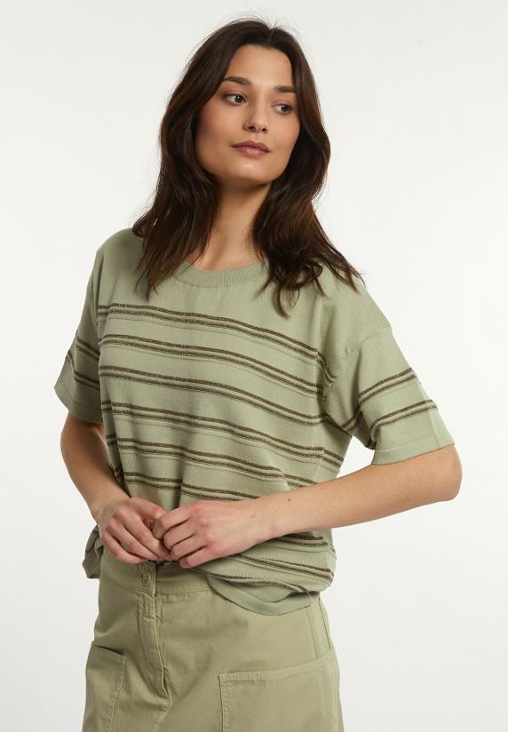 river woods Katoenen gestreepte glittertrui korte mouwen groen